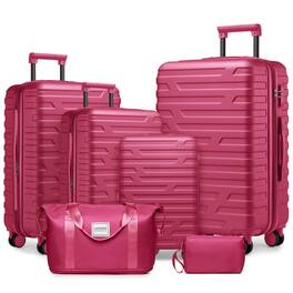 BreeBe - Luggage Sets 6 Pieces with Duffel Bags, Hardside Expandable Suitcases with Spinner Wheels TSA Lock - Rose Red