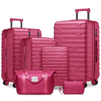 Front. BreeBe - Luggage Sets 6 Pieces with Duffel Bags, Hardside Expandable Suitcases with Spinner Wheels TSA Lock, Rose Red - Rose Red.