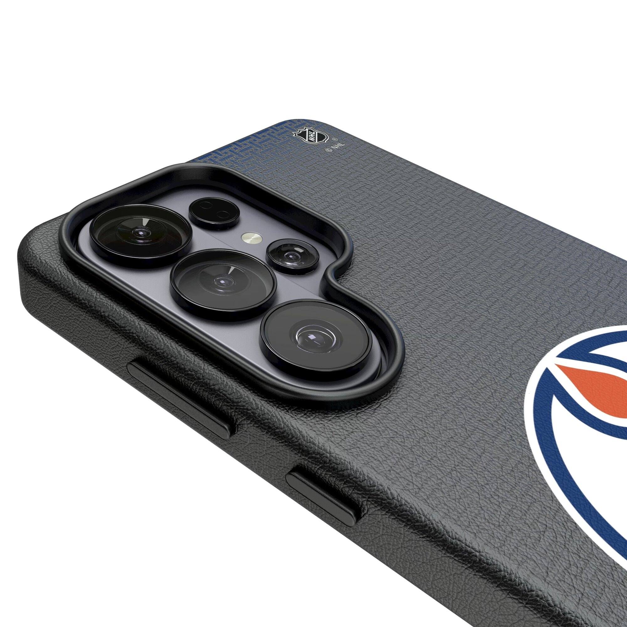 Alt View 2. Keyscaper - Edmonton Oilers Linen Galaxy Magnetic Bump Case - S25 Ultra - Black.