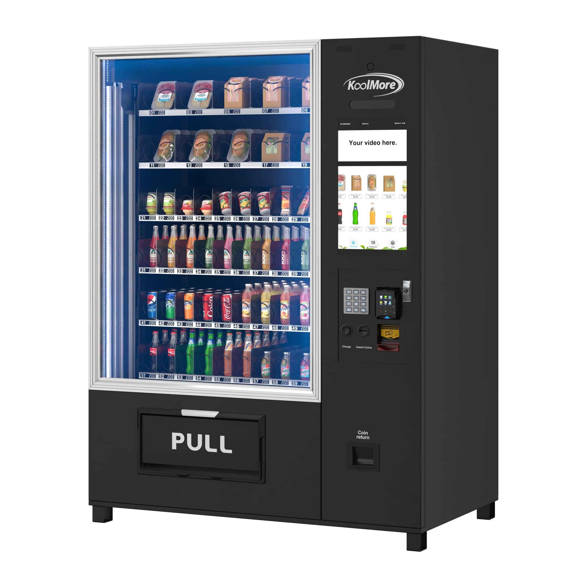 Koolmore - Refrigerated Vending Machine with 21.5 Inch Touch Display, Elevator-Lift Dispensing, Bill Acceptor and CC Reader, Wifi - Black