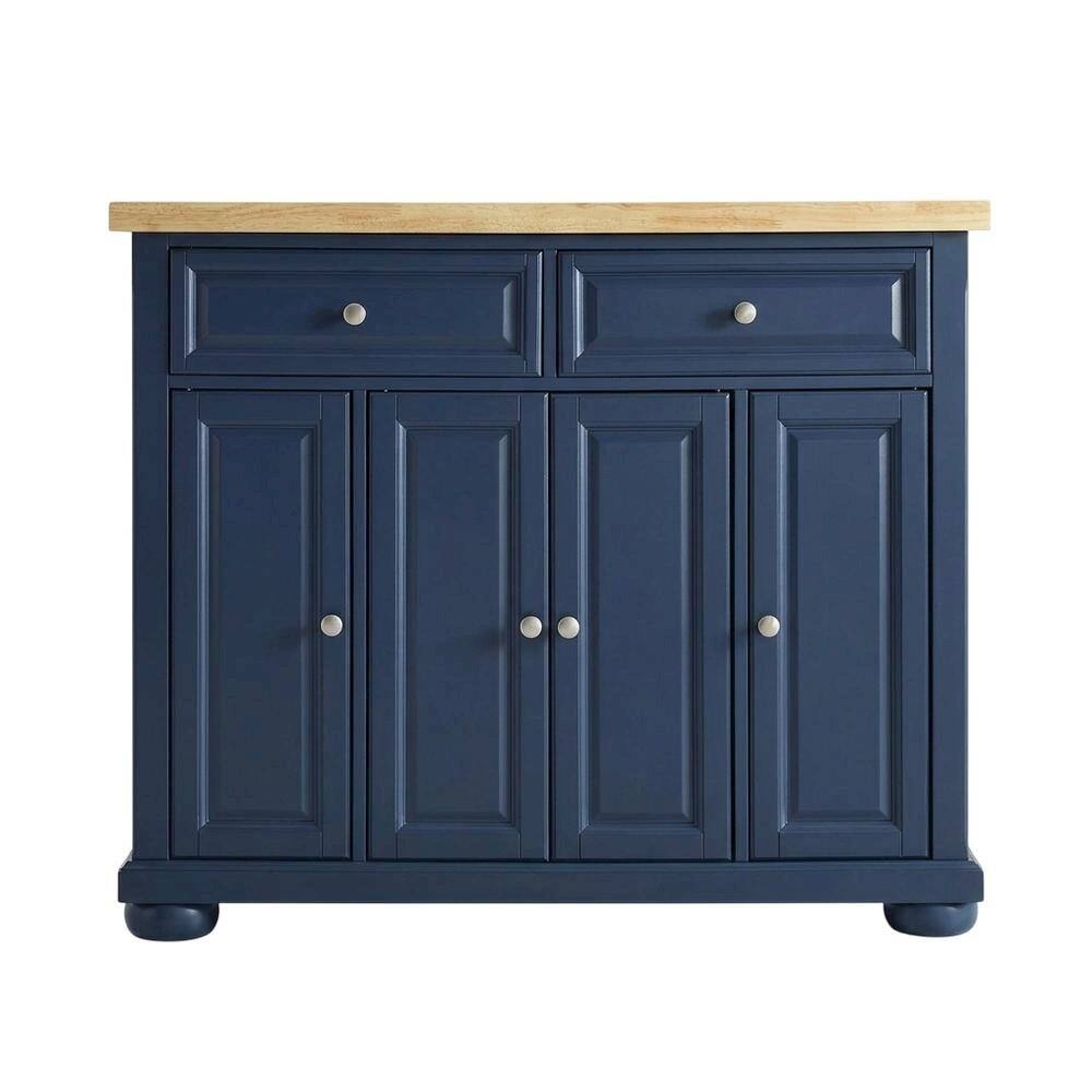 Back. FurniFact - Navy Kitchen Island with Anti-Tip Feature and Natural Accent Finish - Navy.