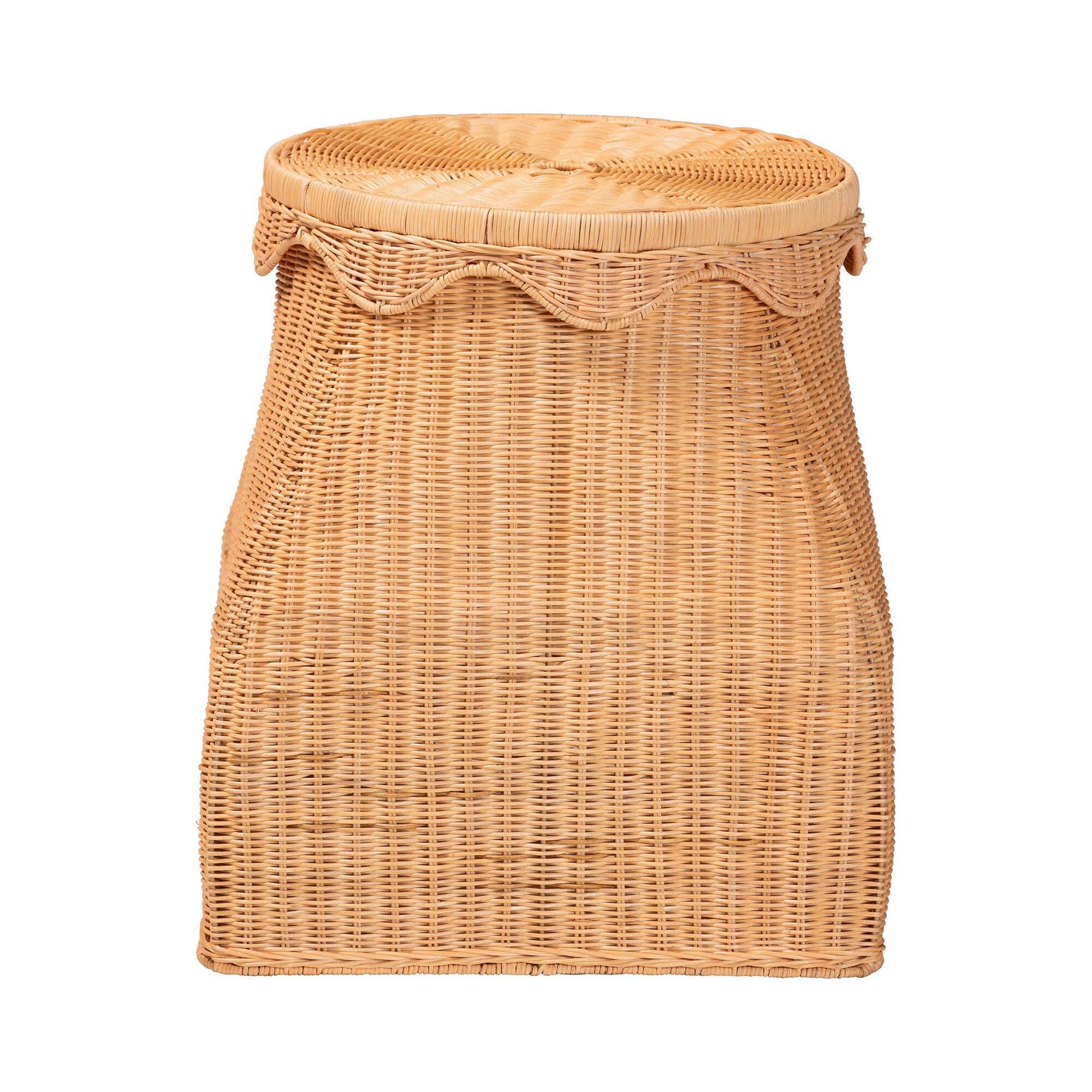 Angle. bali & pari - Ada Natural Rattan Laundry Hamper - Handwoven Wicker Storage Basket for Laundry Room - Light Honey.
