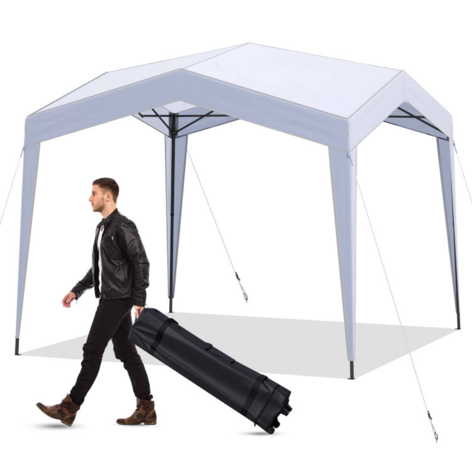 Alt View 4. Mondawe - 10 x 10 FT Pop-Up Canopy Tent with Wheeled Bag, 8 Stakes, and 4 Ropes - White.