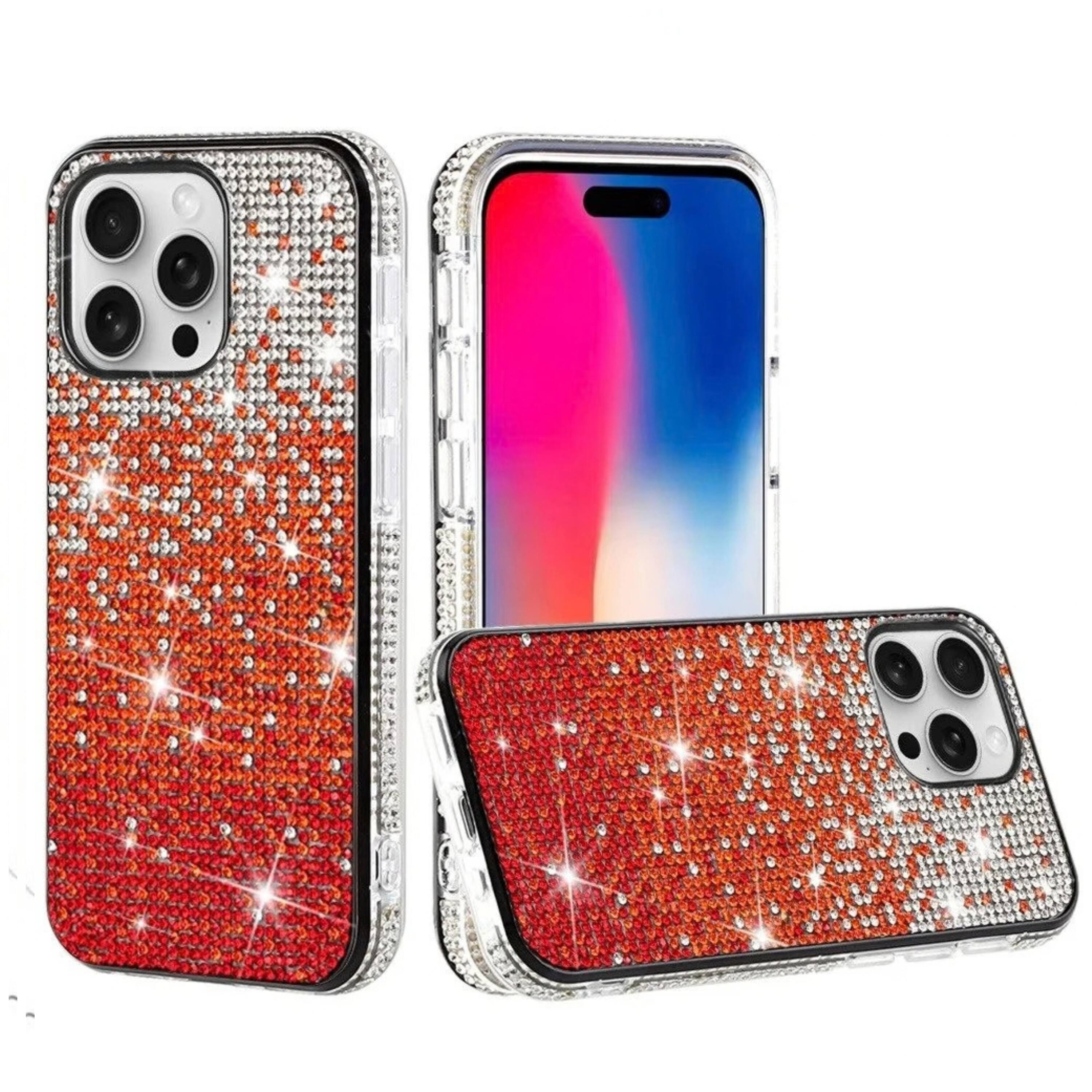 Front. Kitcheniva - Full Bling Diamond Faux Crystal Glitter Case With Tempered Glass For iPhone 16 Pro 6.3 Inch Red - Red.