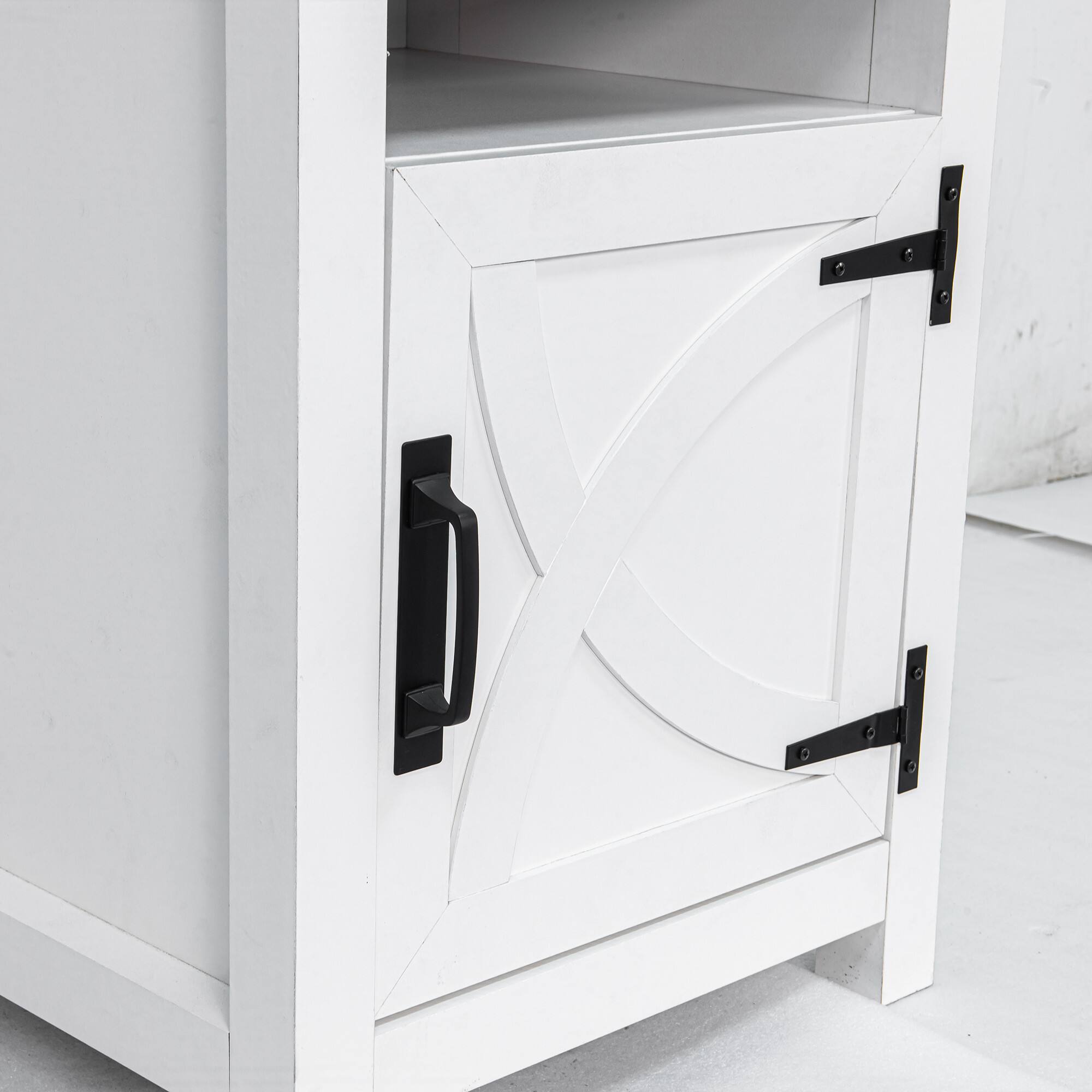 Alt View 4. Ihomeadore - Farmhouse Barn Door Nightstand Bedside Table with Adjustable Shelves - White and Brown.