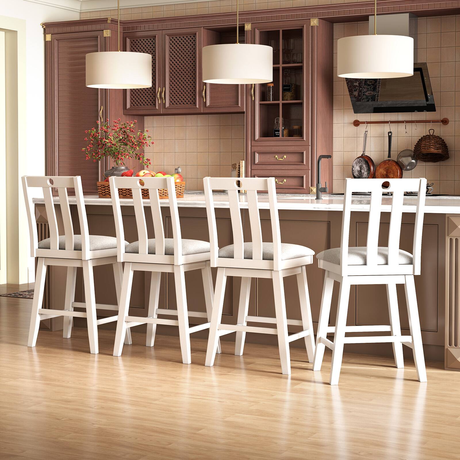 Alt View 1. Gymax - Gymax 25'' Swivel Counter Height Chairs Set of 4 w / Upholstered Seat Rubber Wood Frame - Gray, White.