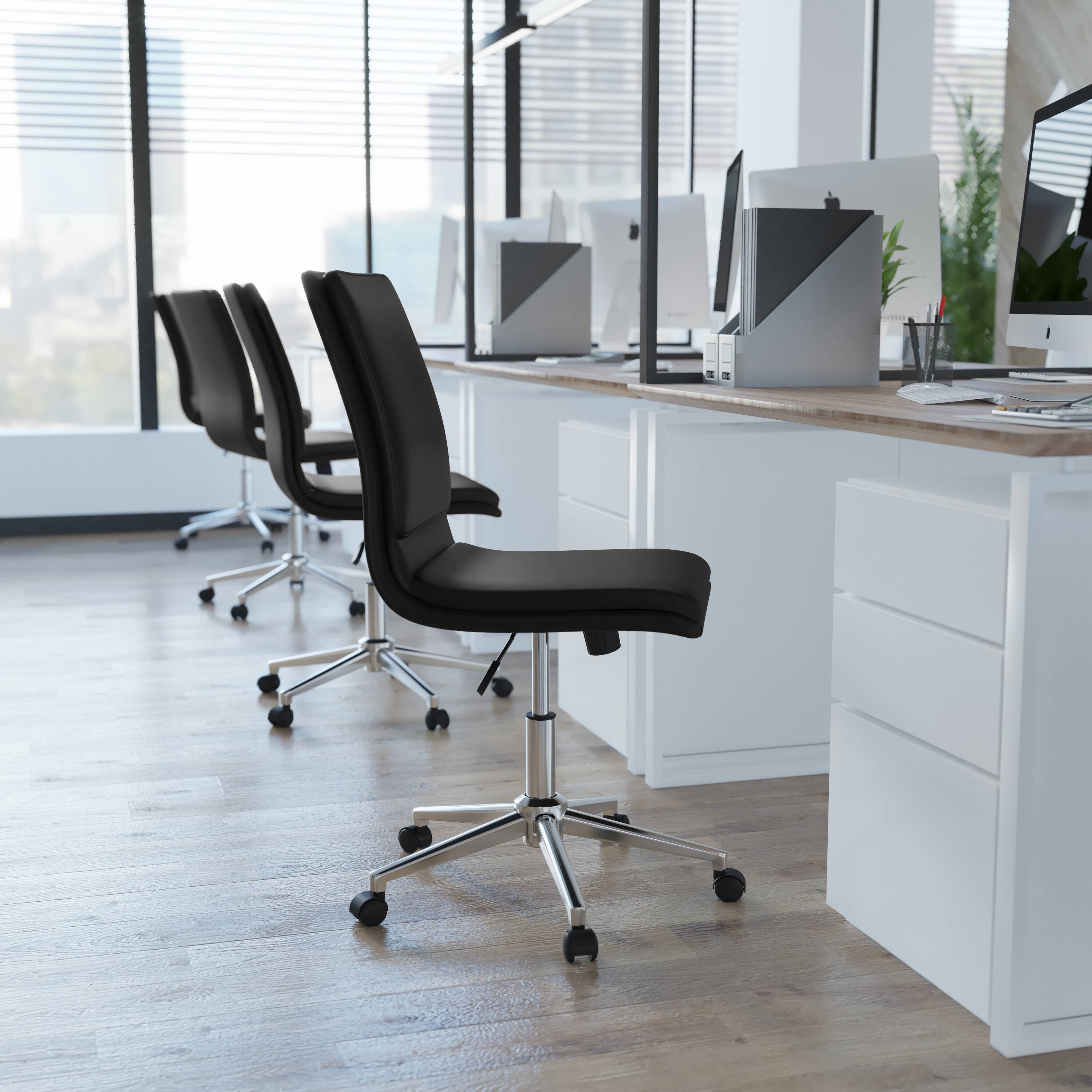 Alt View 3. Emma + Oliver - Ziva Modern Faux Leather Upholstered Mid-Back Home Office Chair with 5 Star Base and Pneumatic Seat Height Adjustment - Black.