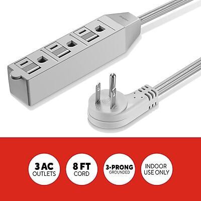 3 AC Outlets  
8 FT Cord  
3-Prong Grounded  
Indoor Use Only