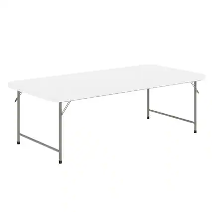 Front. Emma + Oliver - 4.93-Foot Kid's Plastic Folding Activity Table - Play Table - Granite White.