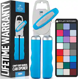 Zulay Kitchen - Heavy Duty Stainless Steel Manual Can Opener with Turn Knob & Comfy Soft Grip Handles - Aqua