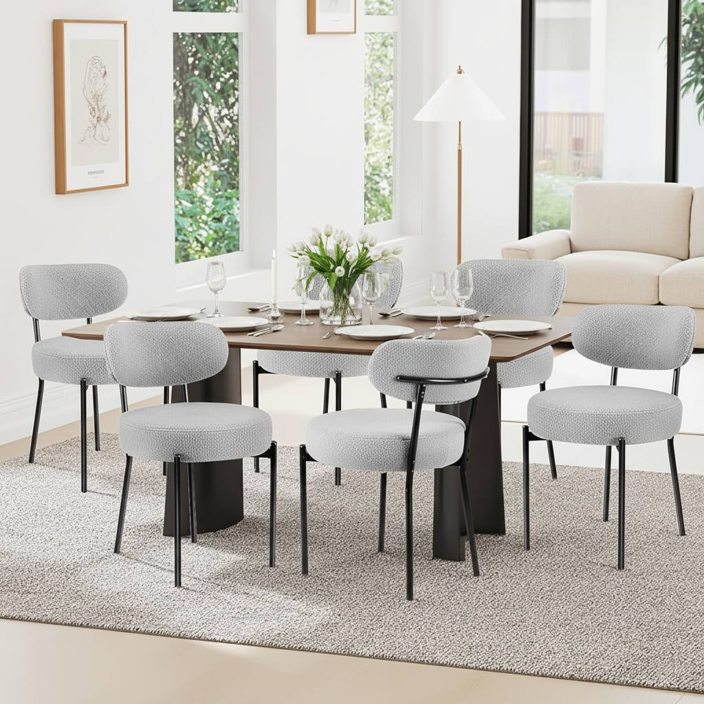 Alt View 6. AOITUN - Boucle Dining Chairs for Daily Comfort, Set of 6 with Soft Upholstered Design, Enhance Mealtime Experience with Style - Gray.