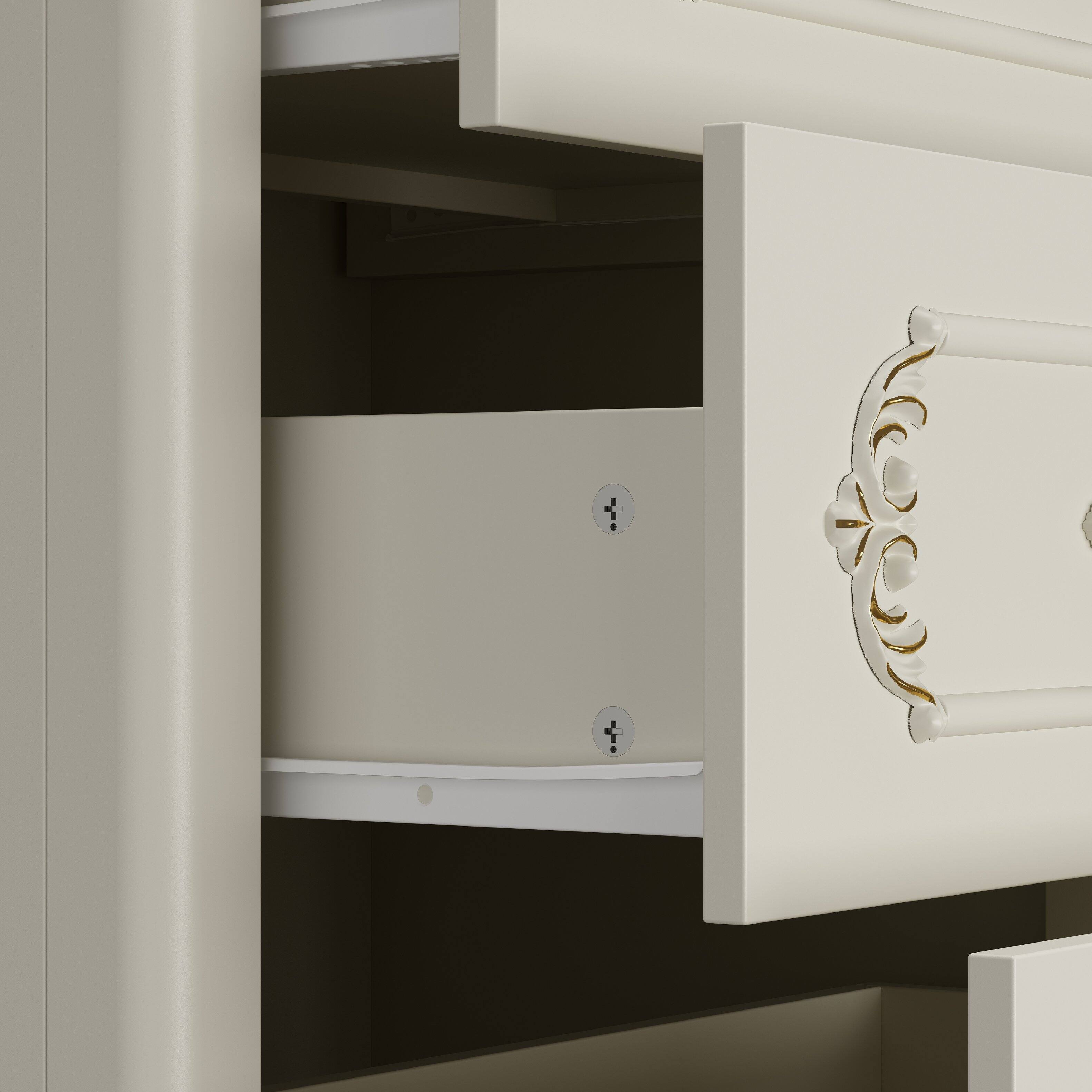 Alt View 3. Famapy - European Style 3-Drawer Dresser with Gold-Accent Carved Details, Ivory White Finish - White.