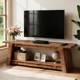 Tribesigns - 63" Solid Wood TV Stand for TVs up to 75" - Brown