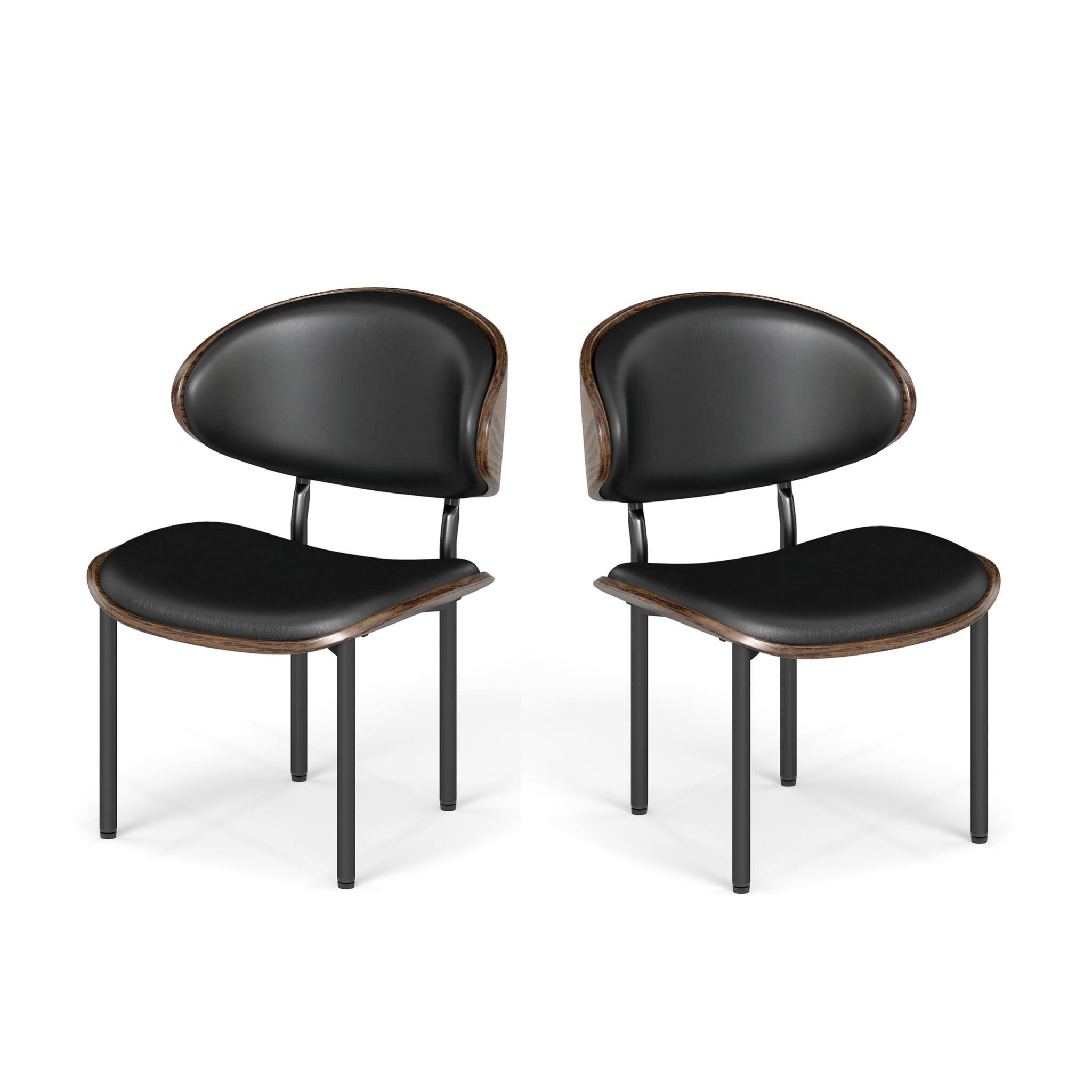 Front. Bestier - Bent Wood Dining Chair Set of 2, Ergonomic Design with PU Upholstery - Black.