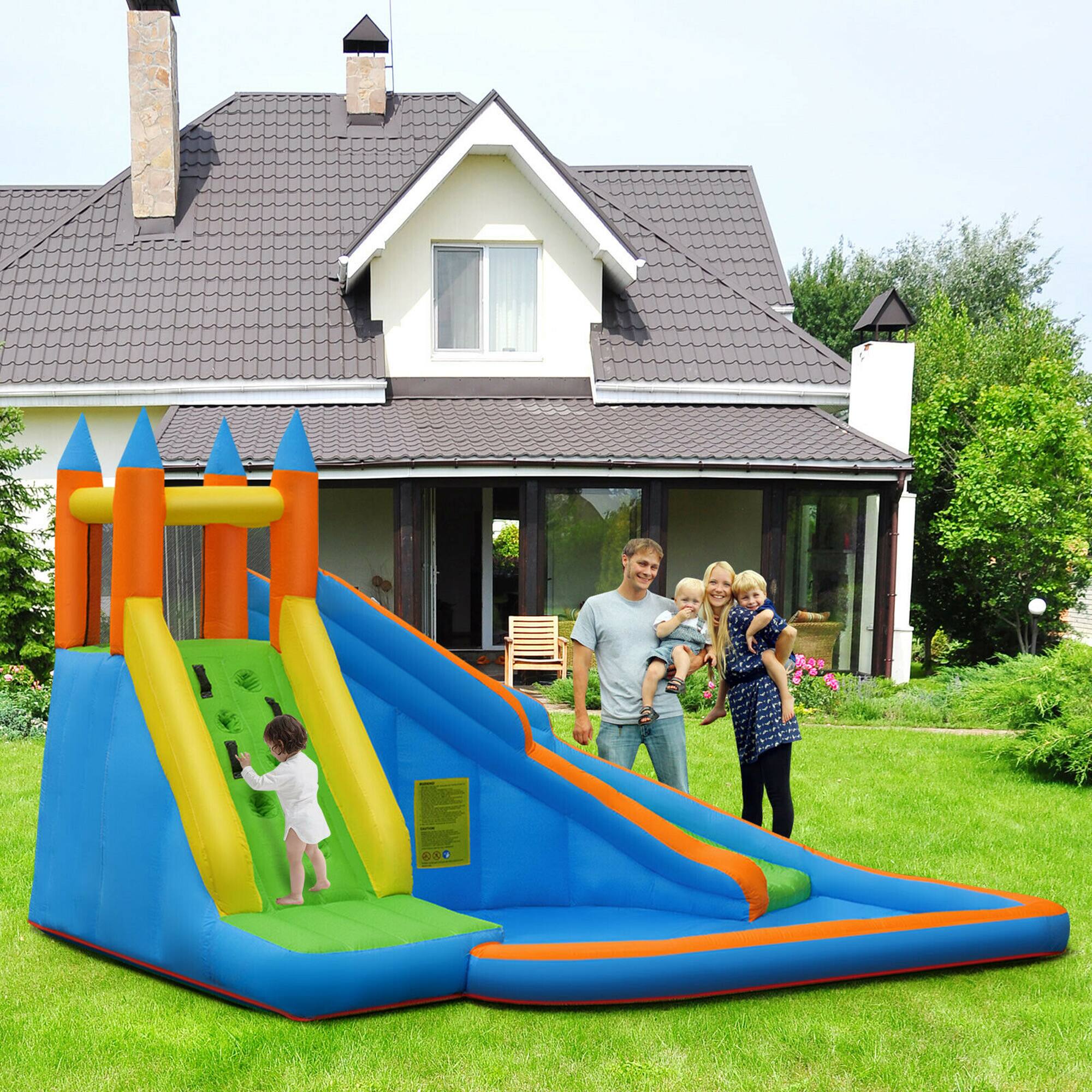 Alt View 2. Gymax - Gymax Inflatable Water Park Bounce House Climbing Wall Splash Pool w/480W Blower.
