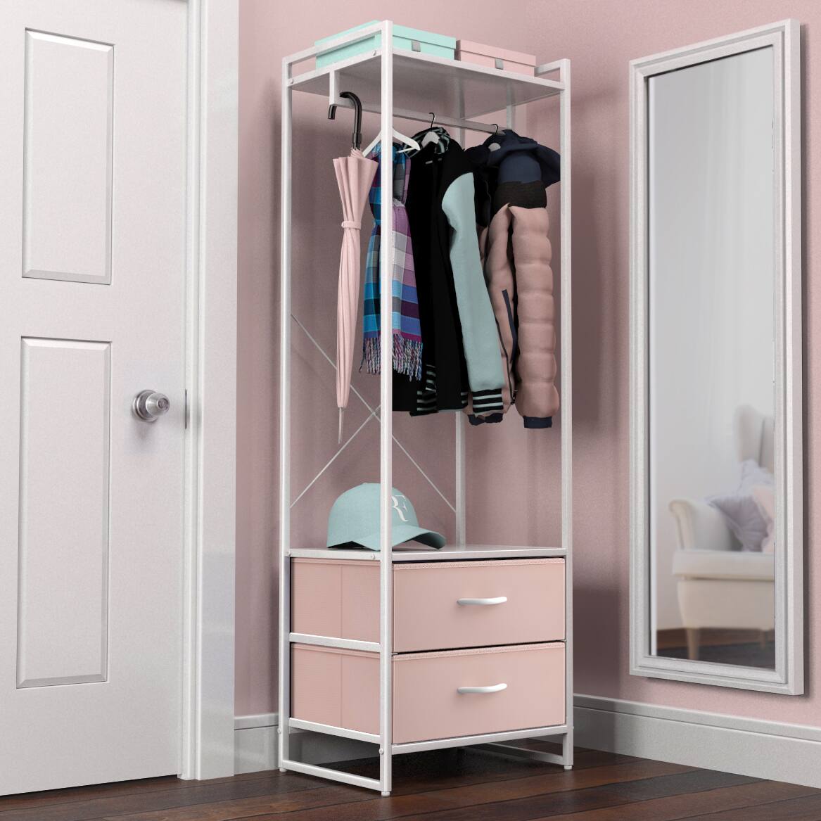 Alt View 1. Sorbus - Sorbus Clothing Rack with Drawers - Clothes Stand Dresser - Wood Top, Steel Frame for Hanging Shirts, Dresses, & Jackets - Pink.