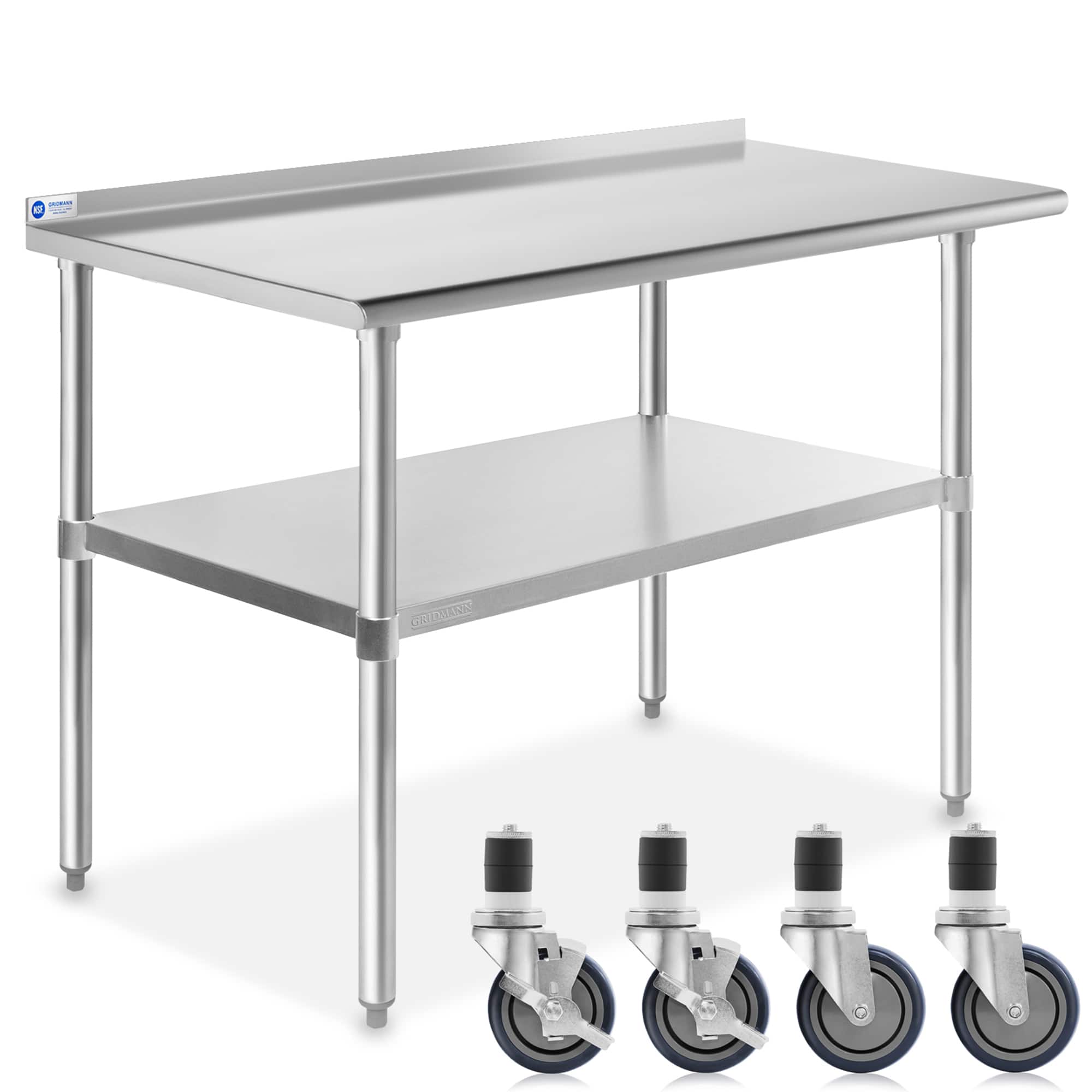 GRIDMANN - 48 x 24-in NSF Stainless Steel Prep Table with 4 Casters - Silver