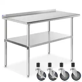 GRIDMANN - 48 x 24-in NSF Stainless Steel Prep Table with 4 Casters - Silver