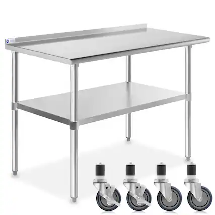 Front. GRIDMANN - 48 x 24-in NSF Stainless Steel Prep Table with 4 Casters - Silver.