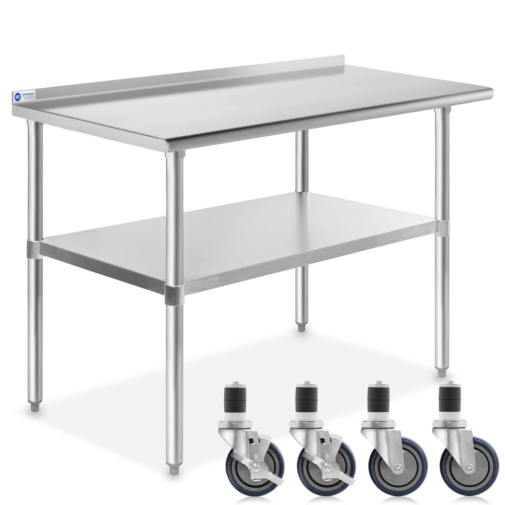 Front. GRIDMANN - 48 x 24-in NSF Stainless Steel Prep Table with 4 Casters - Silver.