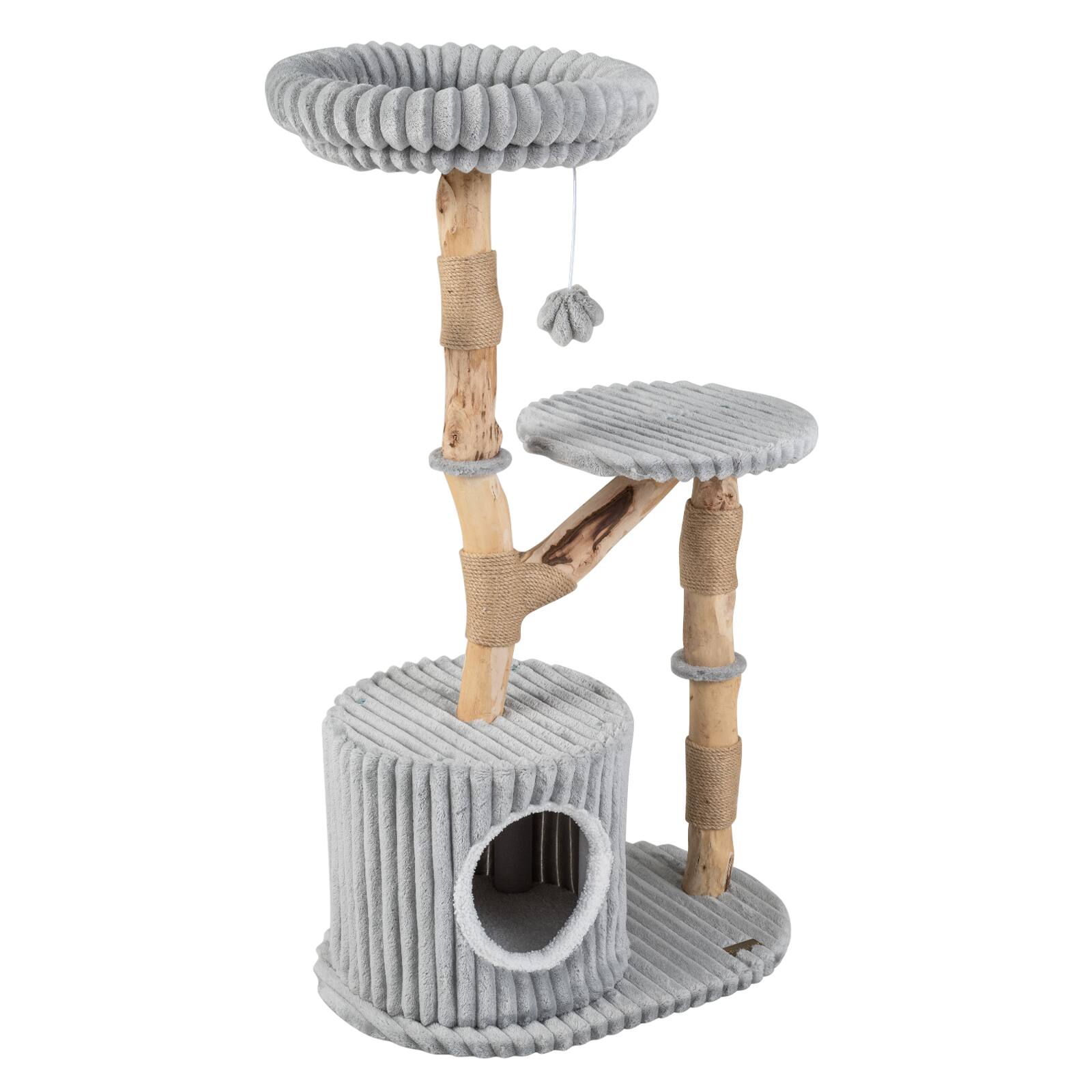 Alt View 9. Gymax - Gymax 41 Inch Tall Modern Cat Tower w/Real Wood BranchesScratching PostsCozy Bed Gray - Gray.