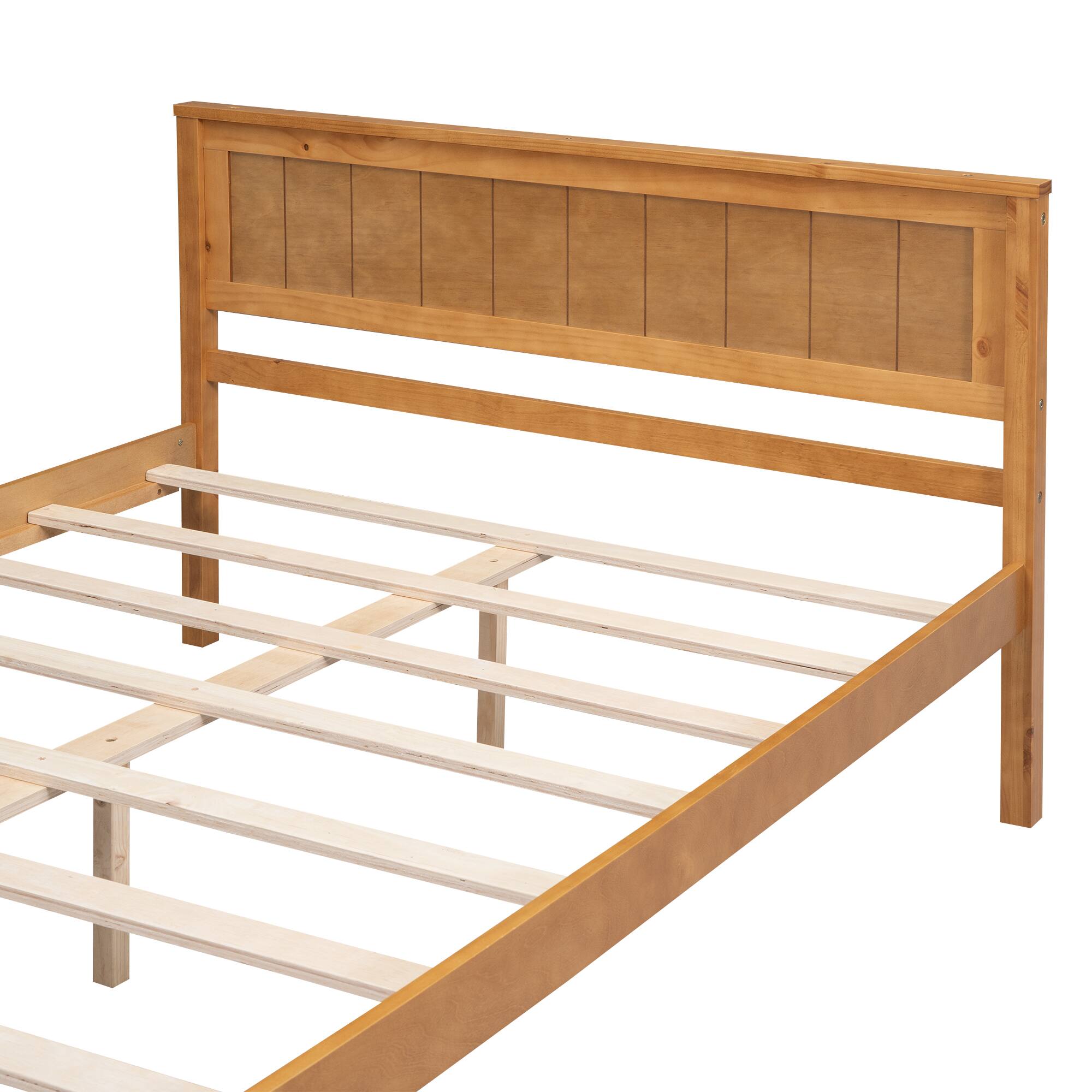 Alt View 7. Whisen - Platform Bed Frame with Headboard, Wood Slat Support, No Box Spring Needed - Oak.
