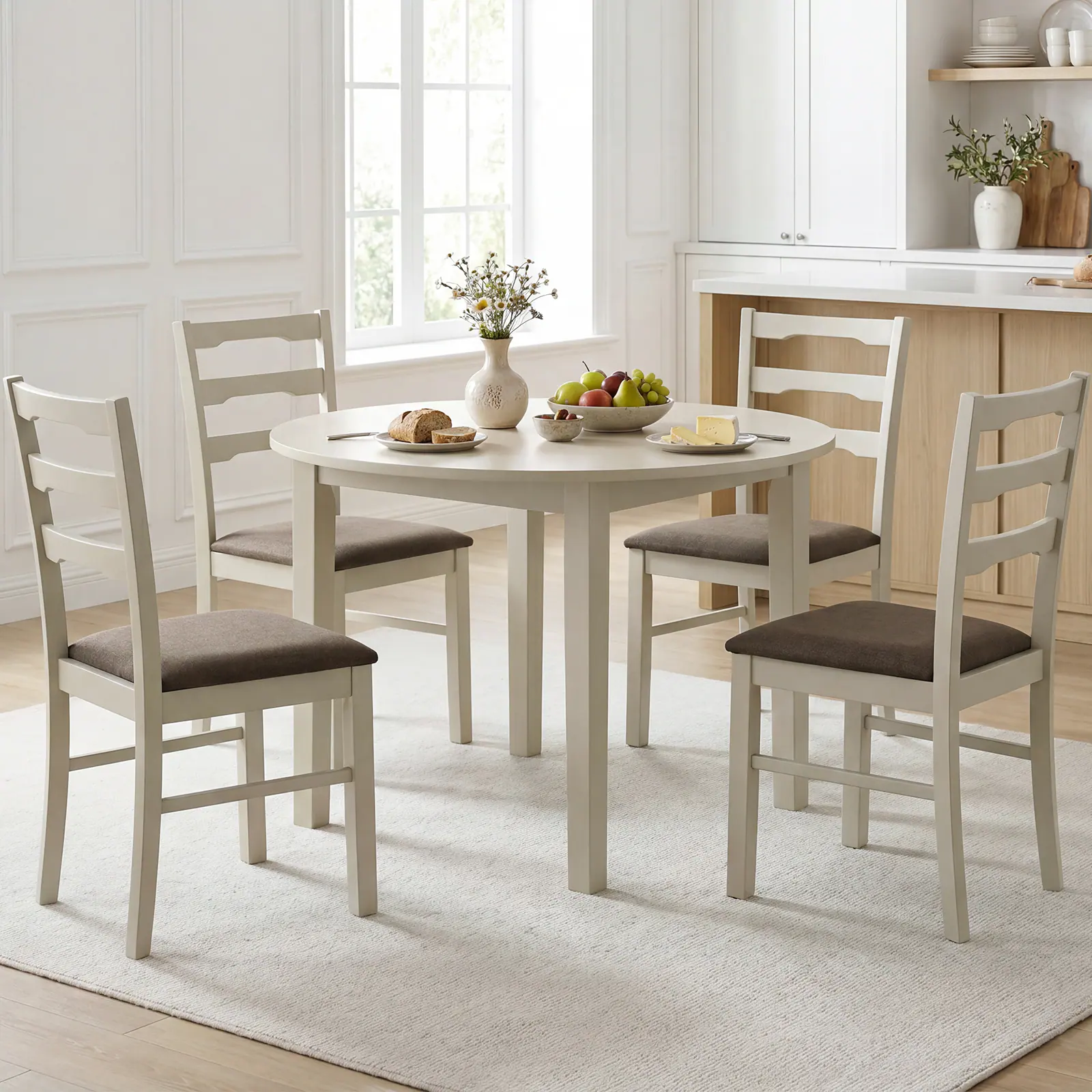 Alt View 5. Costway - Costway Dining Chairs Set of 2 with Solid Rubber Wood Frames, Modern Farmhouse Side Chairs - White + Brown.