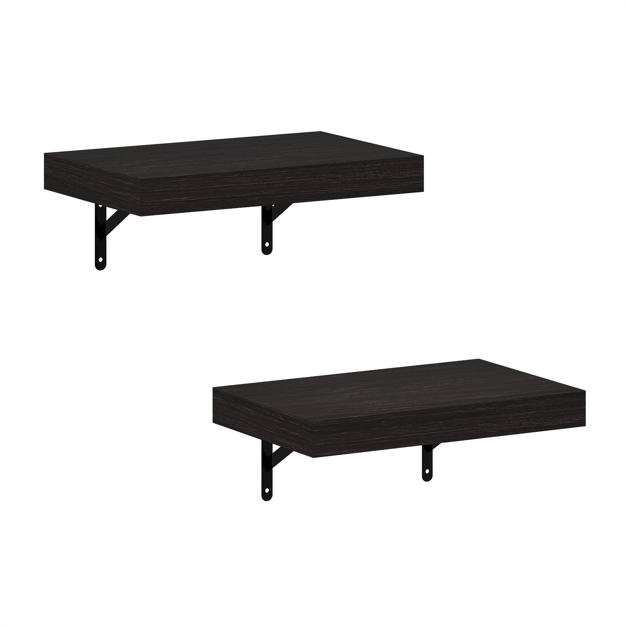 Front. Furinno - Tanna 15-Inch Wall Mounted Floating Display Shelves, Set of 2 - Tobacco Oak.