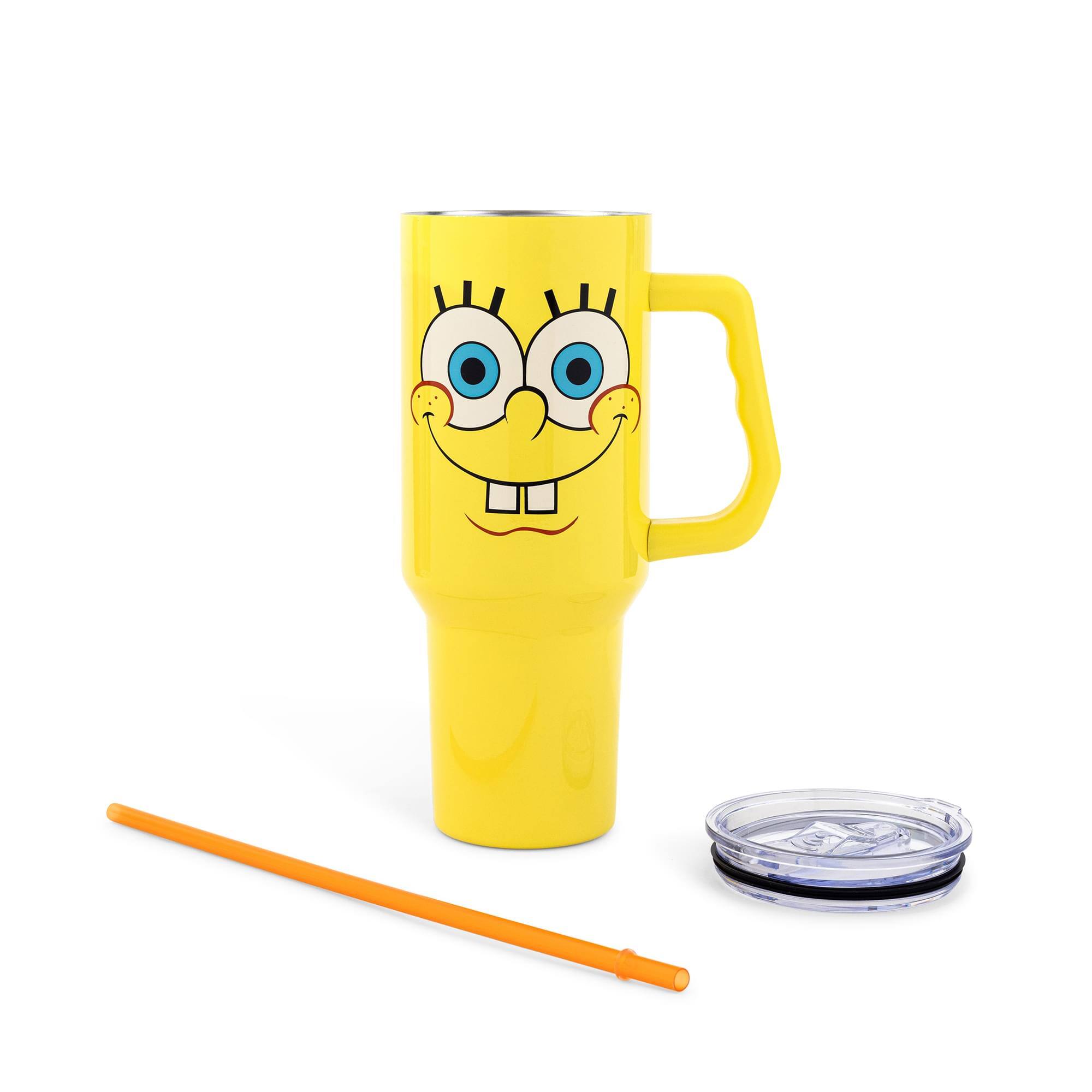 Alt View 1. Silver Buffalo - Nickelodeon SpongeBob SquarePants Face Stainless Steel Tumbler With Handle - Yellow.