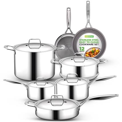 nutrichef STAINLESS STEEL EASY TO CLEAN COOKWARE SET 12 PIECES