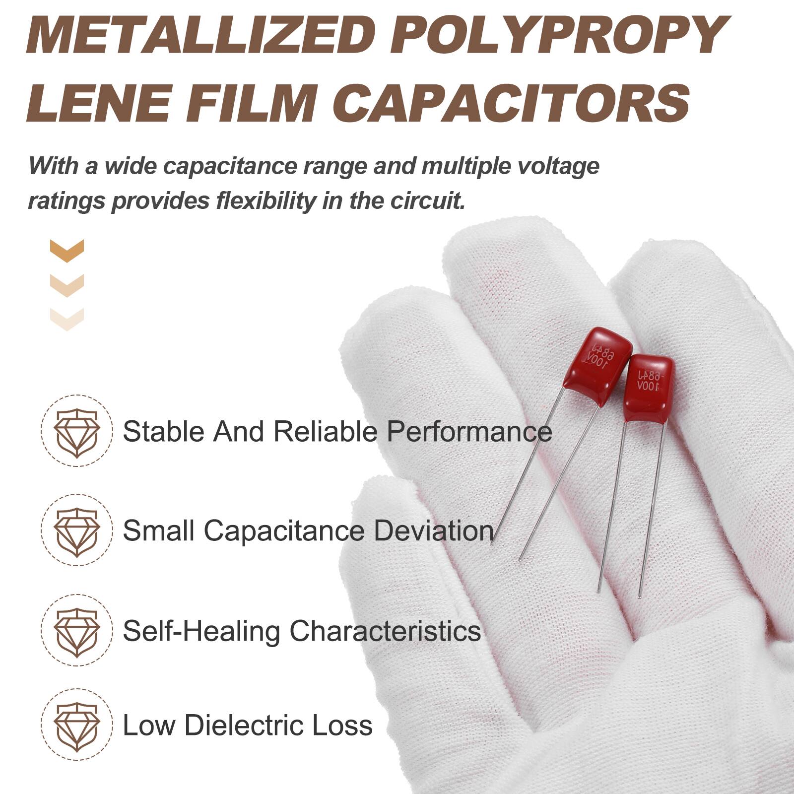 METALLIZED POLYPROPYLENE FILM CAPACITORS

With a wide capacitance range and multiple voltage ratings provides flexibility in the circuit.

100V 684J
684J 100V

Stable And Reliable Performance
Small Capacitance Deviation
Self-Healing Characteristics
Low Dielectric Loss