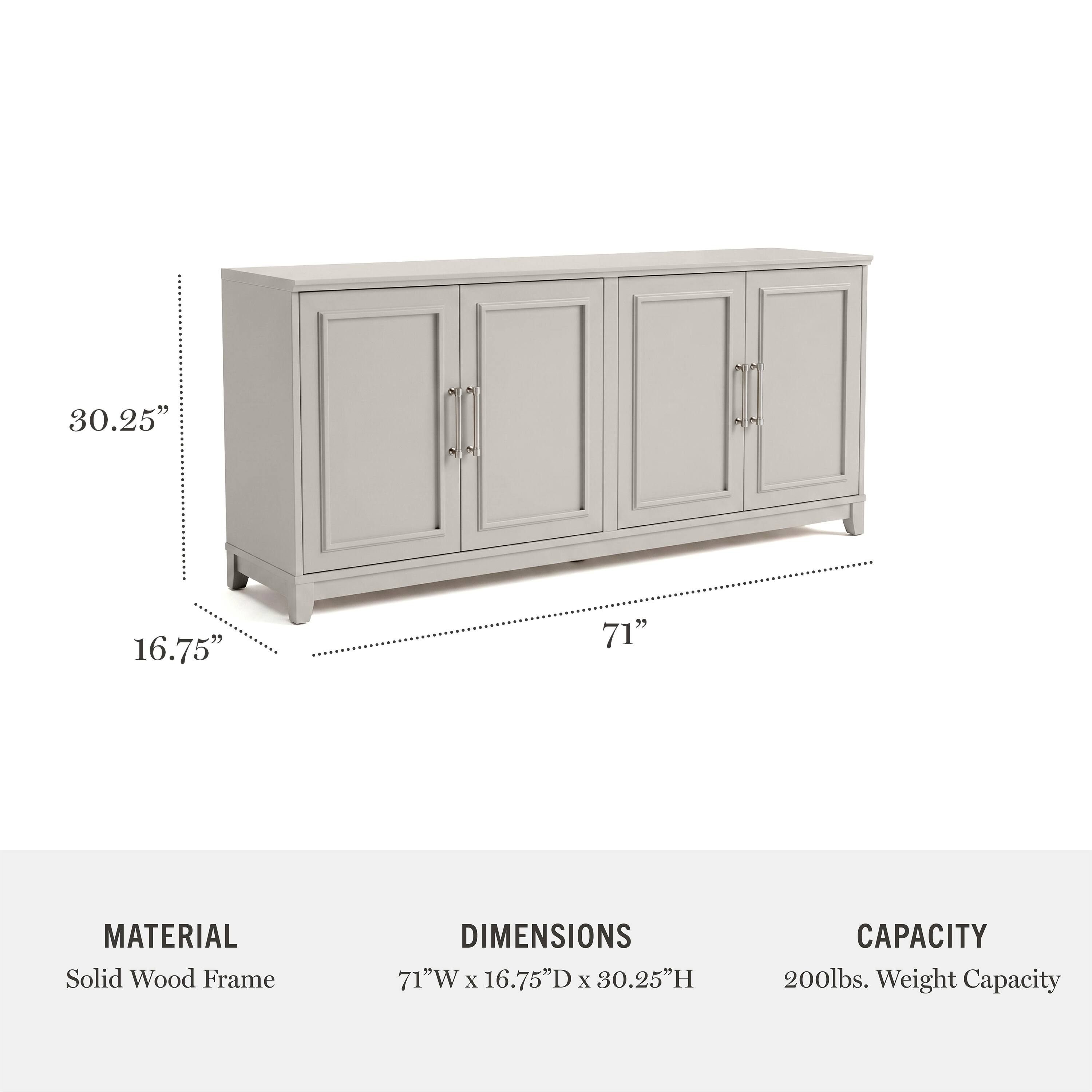 30.25" 16.75" 71"  
MATERIAL: Solid Wood Frame  
DIMENSIONS: 71"W x 16.75"D x 30.25"H  
CAPACITY: 200lbs. Weight Capacity