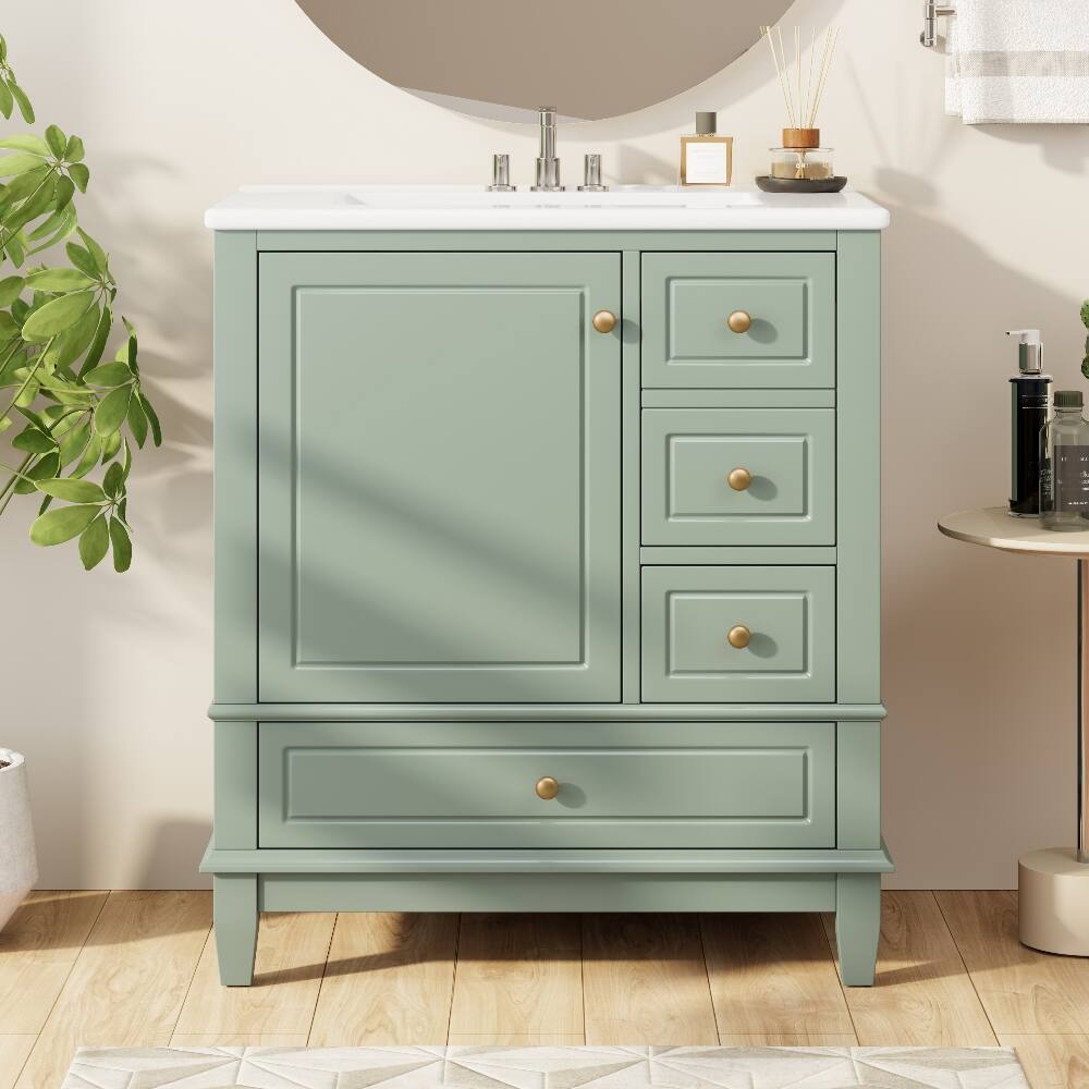Alt View 3. Loheer - Loheer 30 inch bathroom vanity with sink Light Green Freestanding - Light Green.
