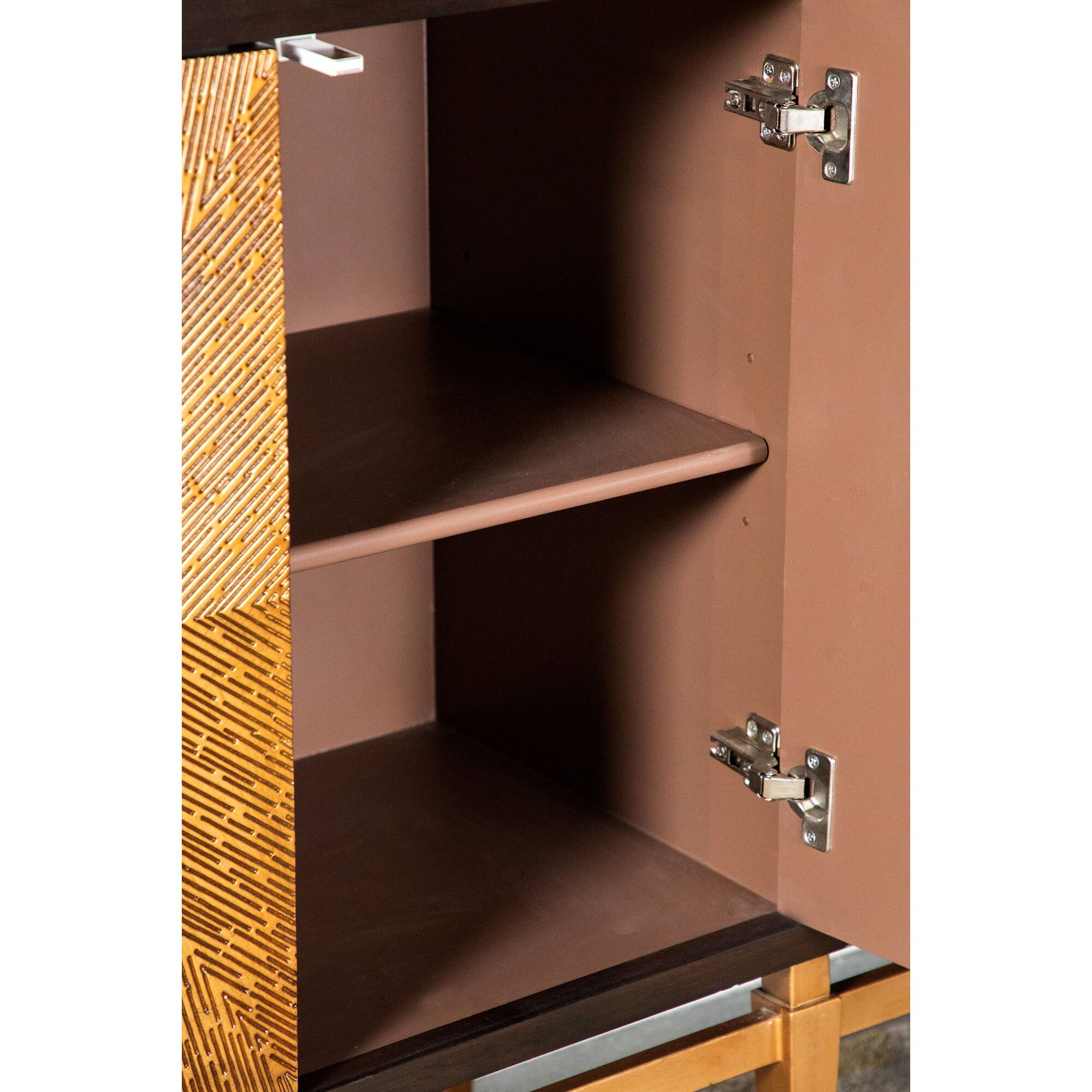 Alt View 1. TinyHomie - Capri Brown and Antique Gold 4 Door Accent Cabinet - Brown.
