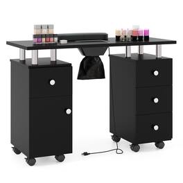 Gymax - Manicure Table Nail Desk w/ Electric Dust Collector 3 Dust Bags Wrist Rest - Black