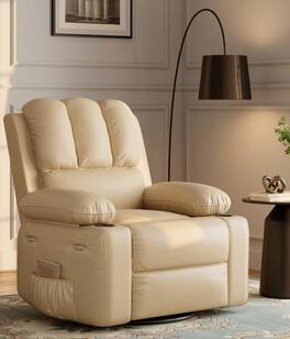 Jojoka - 37.4" Oversized Manual Recliner with Heat and Massage, 360 Swivel Rocking Chair 26.7" Seat with Cup Holder - Creamy