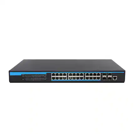 Front. Orei - ToVi 24-Port Gigabit PoE Switch w/ 4×10G SFP+ Uplink (1U Rackmount) - (NS-1G24) - Gray.