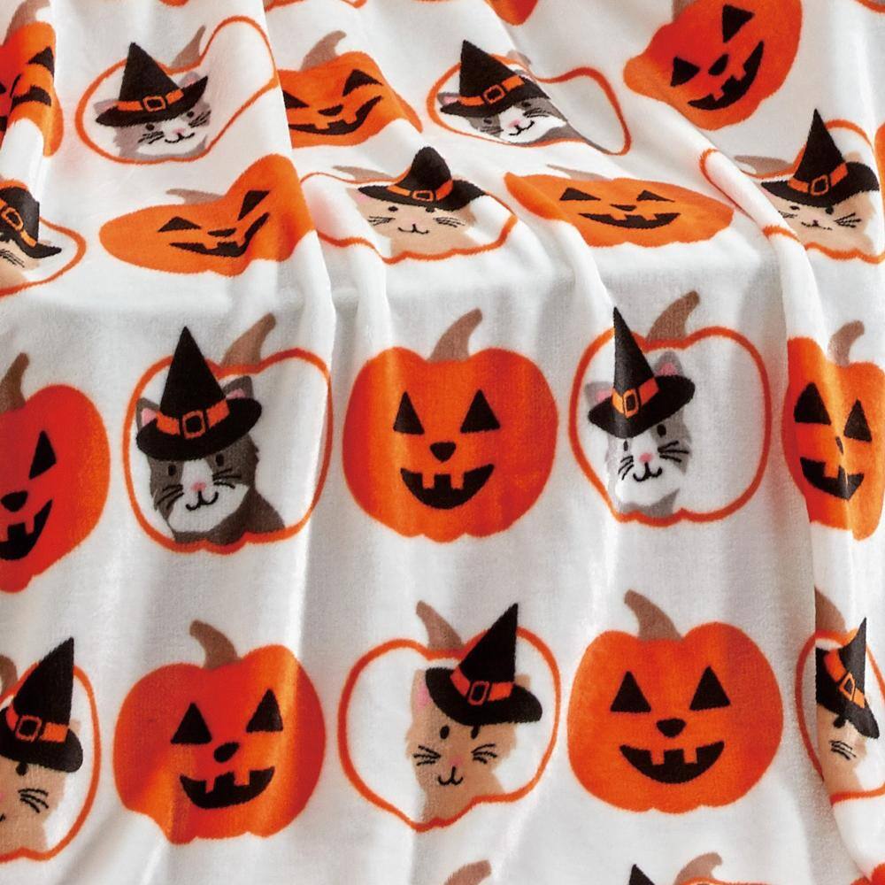 Alt View 3. Noble House - Plazatex Pumpkins & Cats plush Decorative Halloween Machine Washable Throw 50" X 60" Grey - Grey.