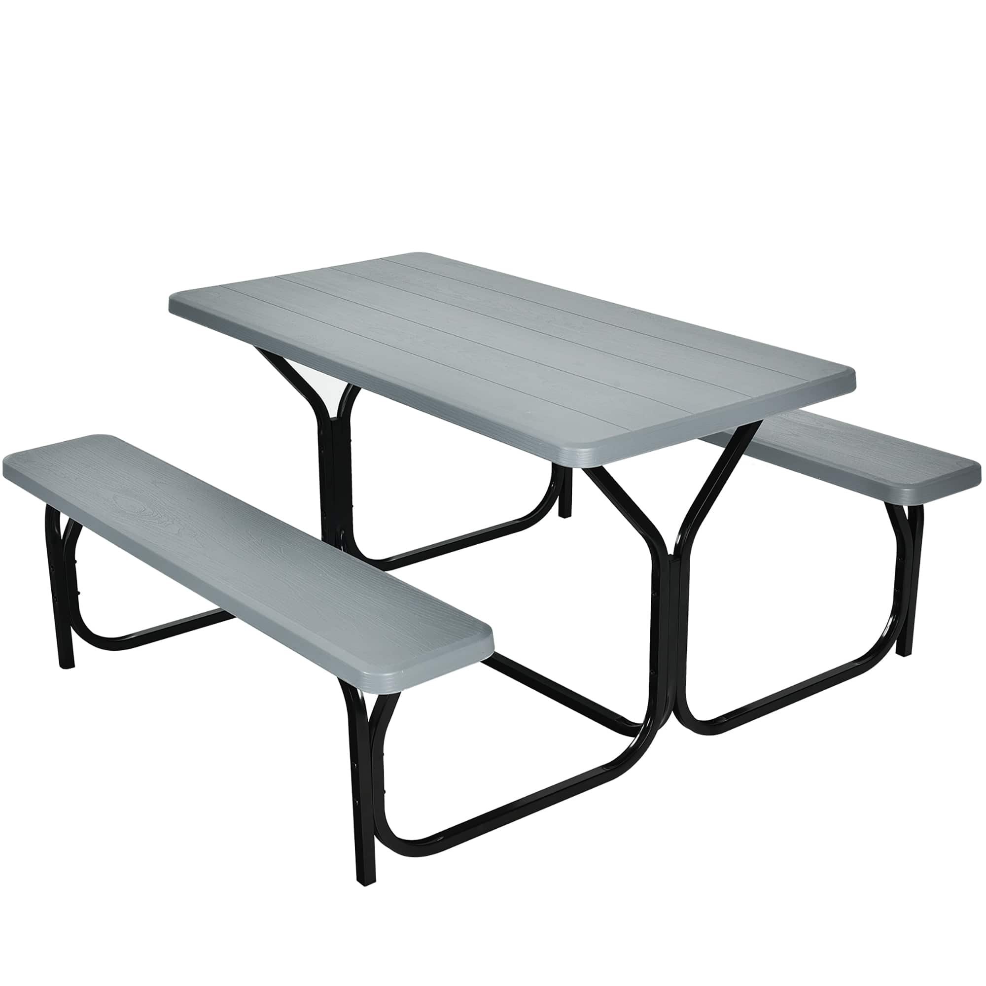 Front. Costway - Costway Picnic Table Bench Set Outdoor Backyard Patio Garden Party Dining All Weather - Gray.