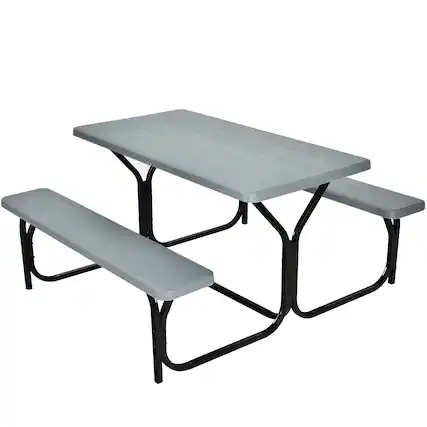 Front. Costway - Costway Picnic Table Bench Set Outdoor Backyard Patio Garden Party Dining All Weather - Gray.