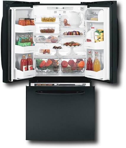 Front Standard. GE - 22.2  Cu. Ft. Side-by-Side Refrigerator with Bottom-Mount Freezer - Black.