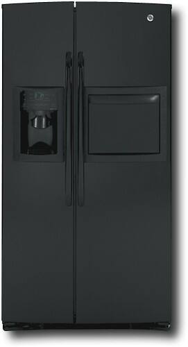 Front Standard. GE - 25.9 Cu. Ft. Side-by-Side Refrigerator with Thru-the-Door Ice and Water - Black.