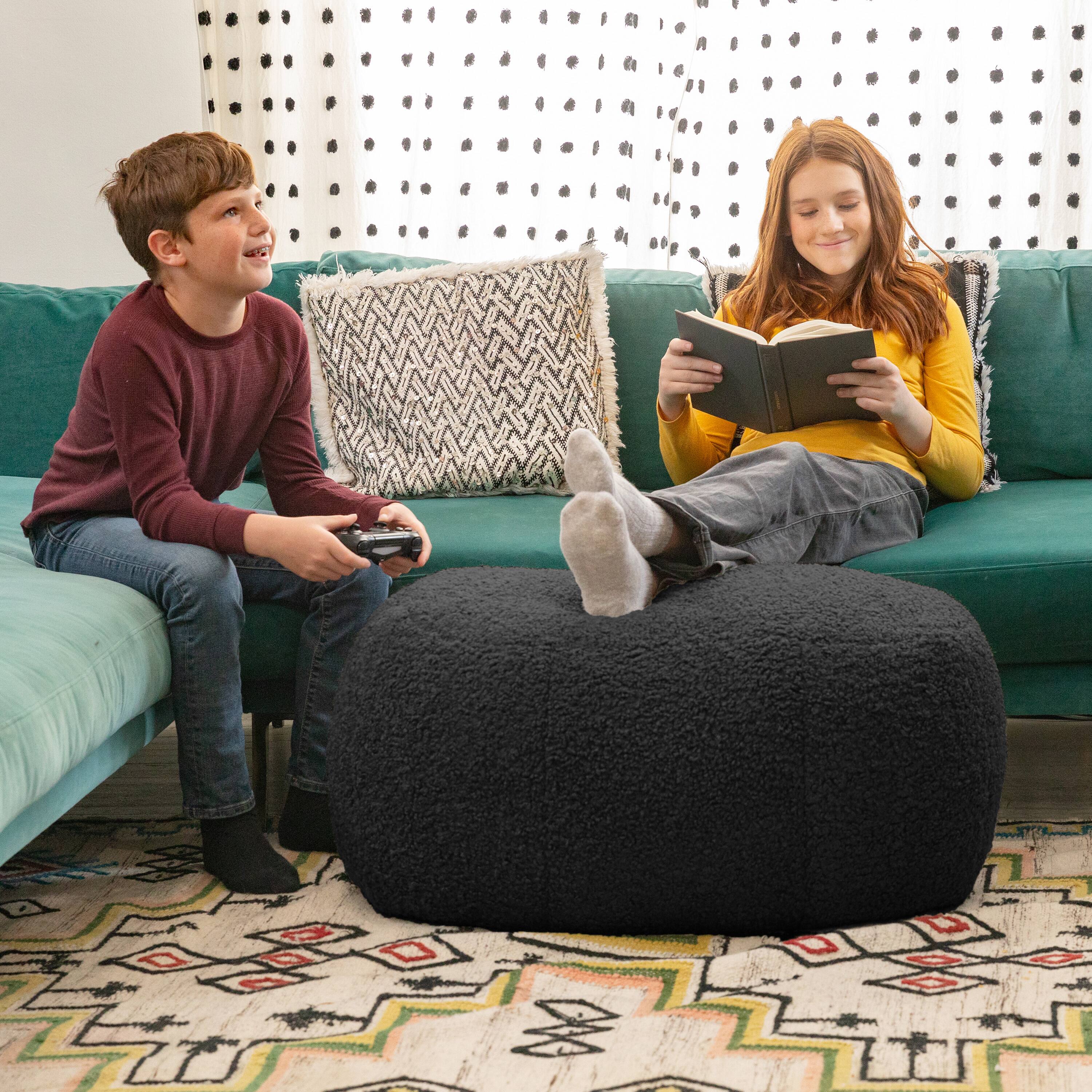 Alt View 1. Jaxx - Jaxx Ellis Ottoman Shearling Faux-Lamb Plush Pouf for Modern Interior Design, Oval, Black - Black.