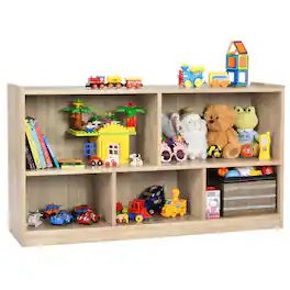 Gymax - Kids 5-Cube Storage Cabinet 2-Shelf Wood Bookcase Organizer Natural - Beige