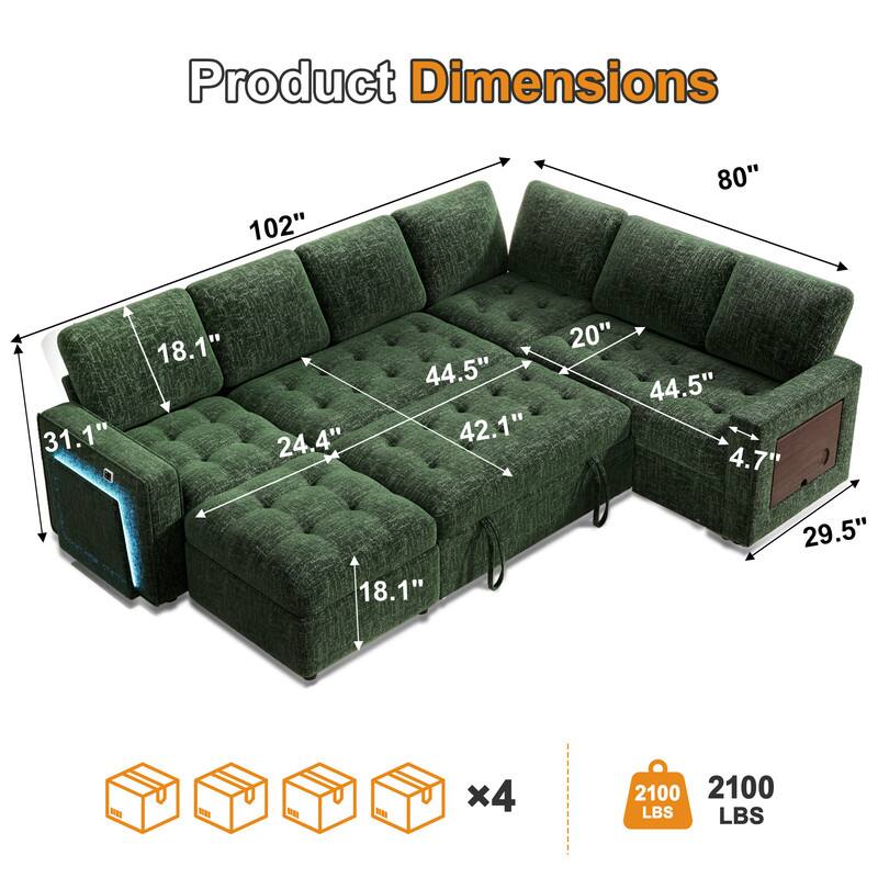 Product Dimensions
102"
80"
18.1" 20" 44.5" 44.5" 31.1" 24.4" 42.1" 4.7" 29.5" 18.1"
100g
x4
2100 LBS