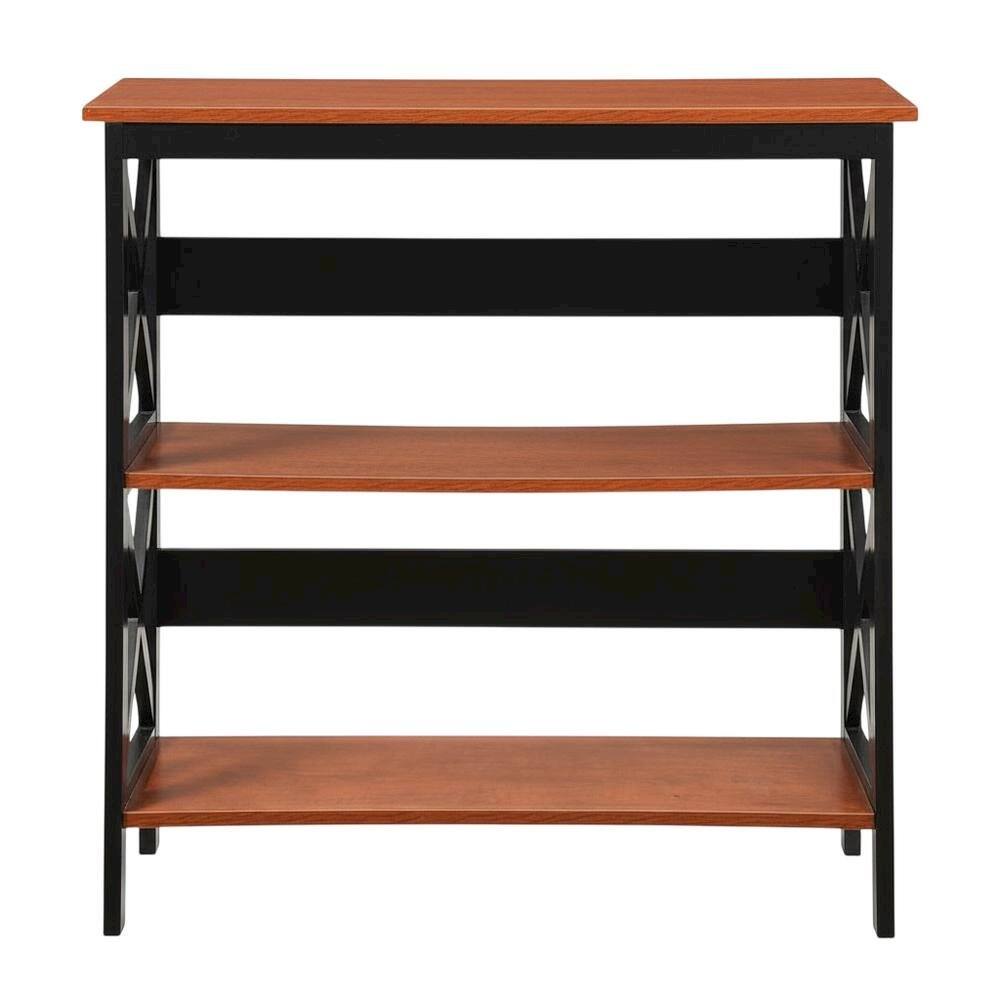 Angle. FurniFact - Wooden 3-Tier Bookcase with Non-Lead Base Paint for Home and Office Storage - Cherry.