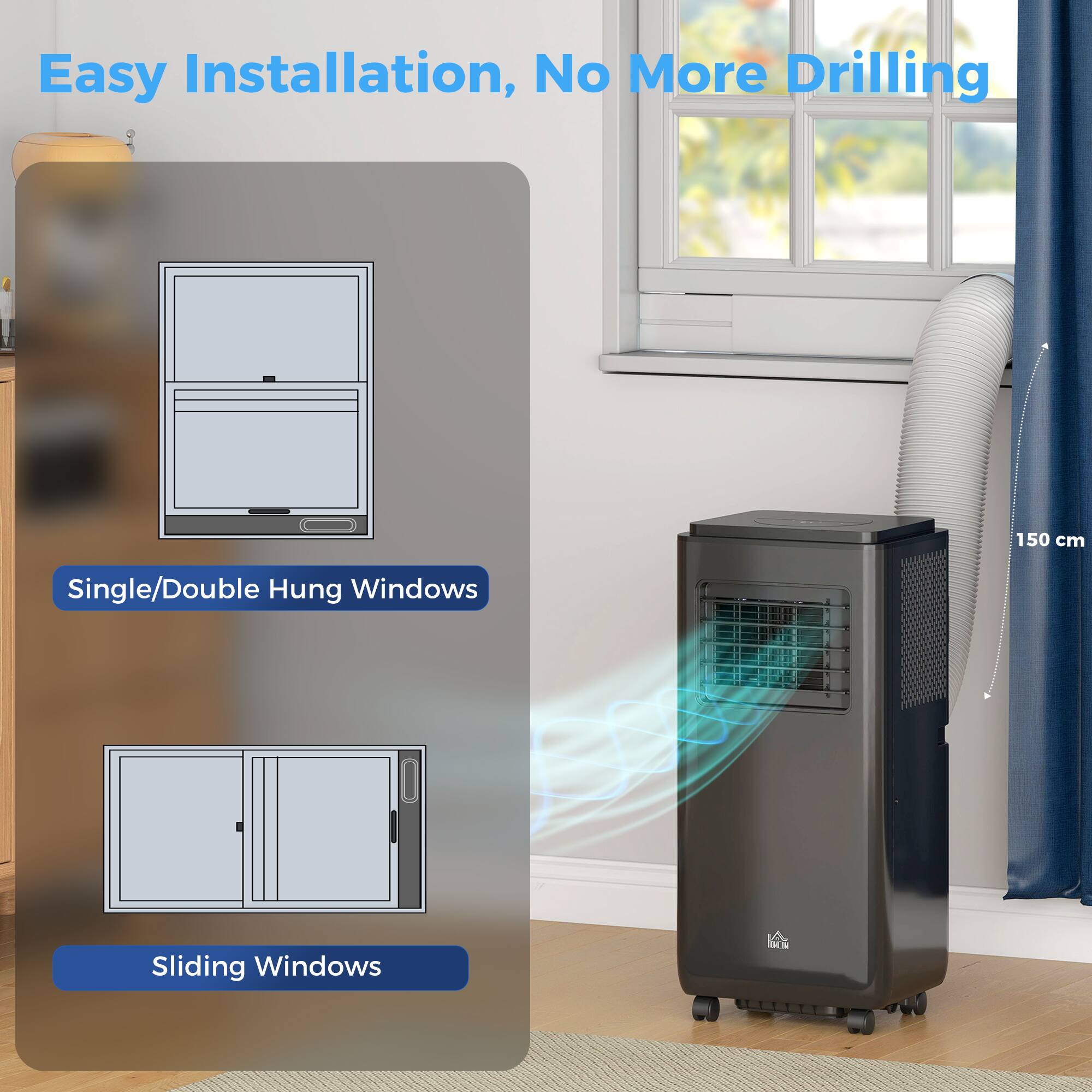 Easy Installation, No More Drilling  
150 cm Single/Double Hung Windows Sliding Windows
