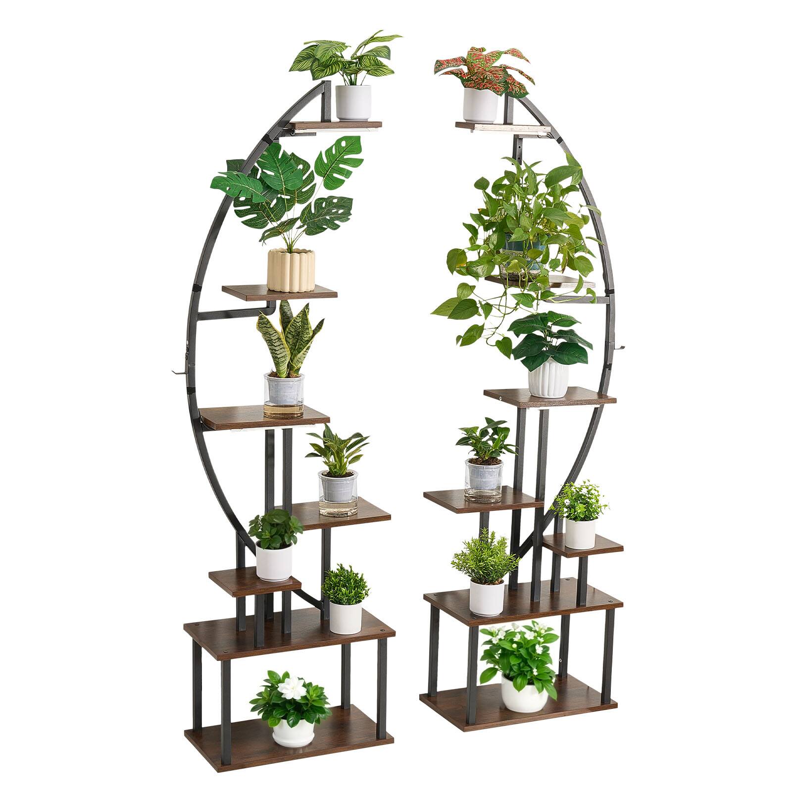 Alt View 5. VEVOR - Plant Stand Indoor with Grow Lights, 65.5 in Tall 7-Tiered Lighted Plant Shelf, 2 Pack Metal Corner Plants Holder - Brown + Black.