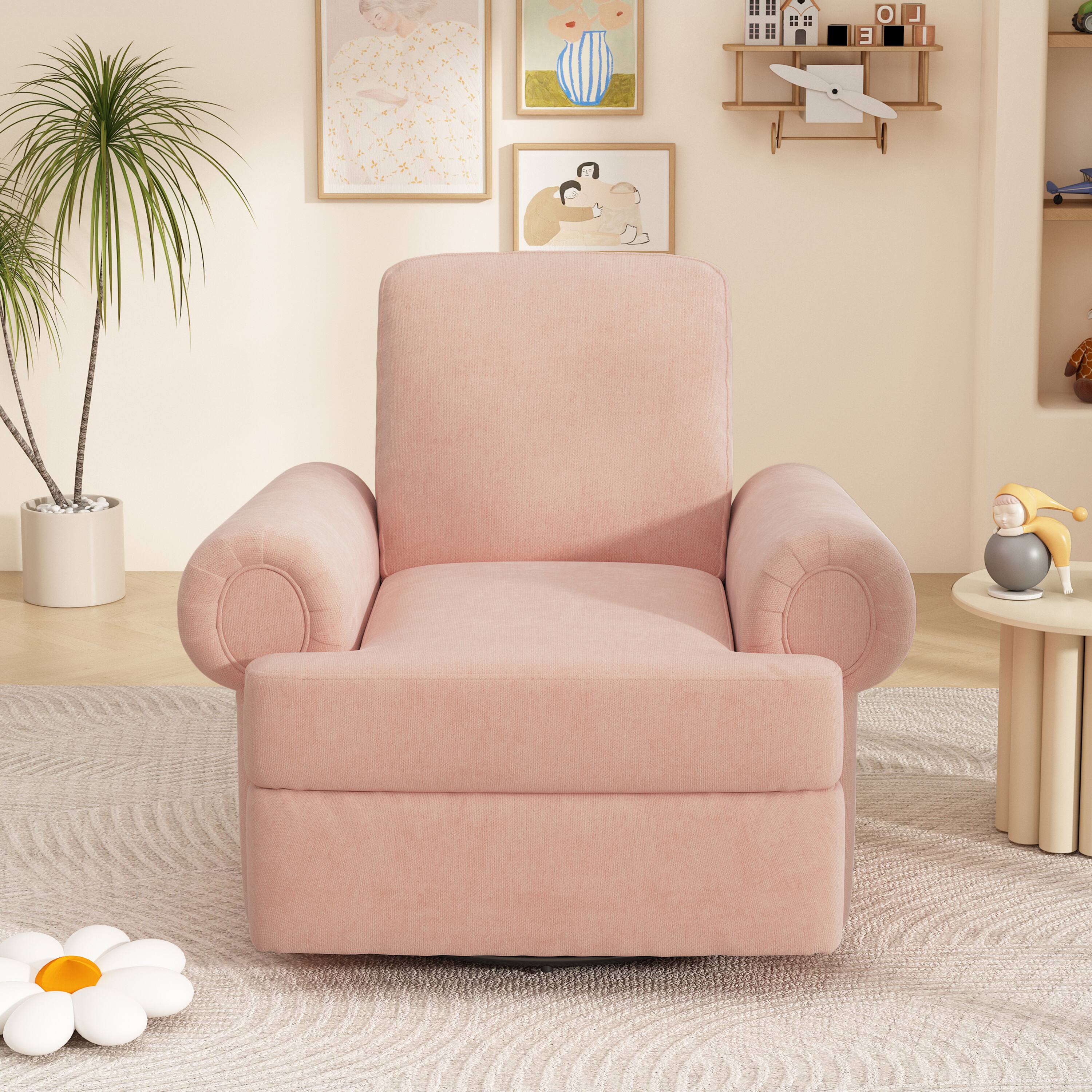 Back. TinyHomie - Manual Recliner Sofa Swivel Recliner Rocker Chair with Adjustable Backrest for Living Room Bedroom or Nursery Pink - Pink.