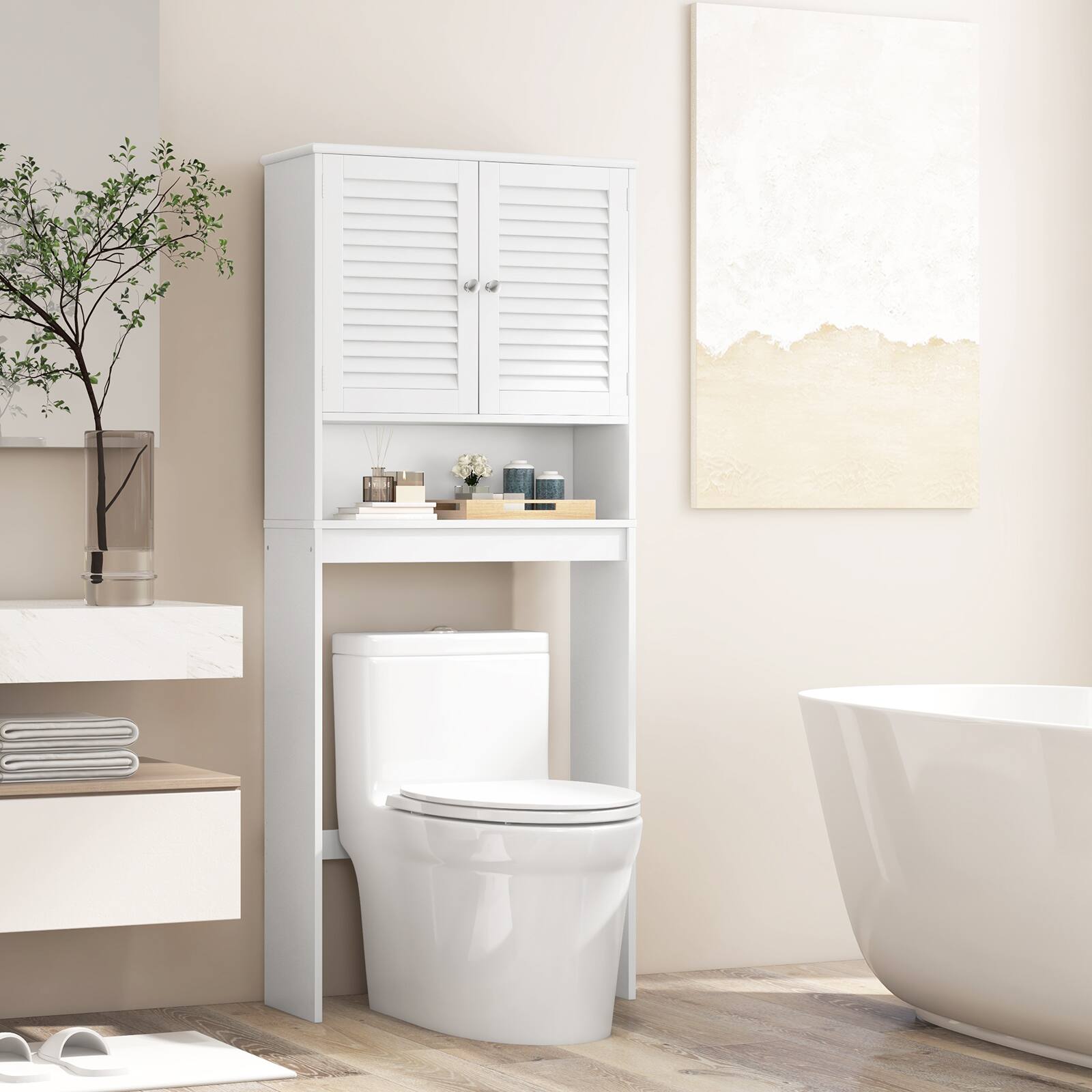 Alt View 3. Costway - Costway Bathroom Space Saver Over The Toilet Shelved Storage Cabinet Organizer - White.